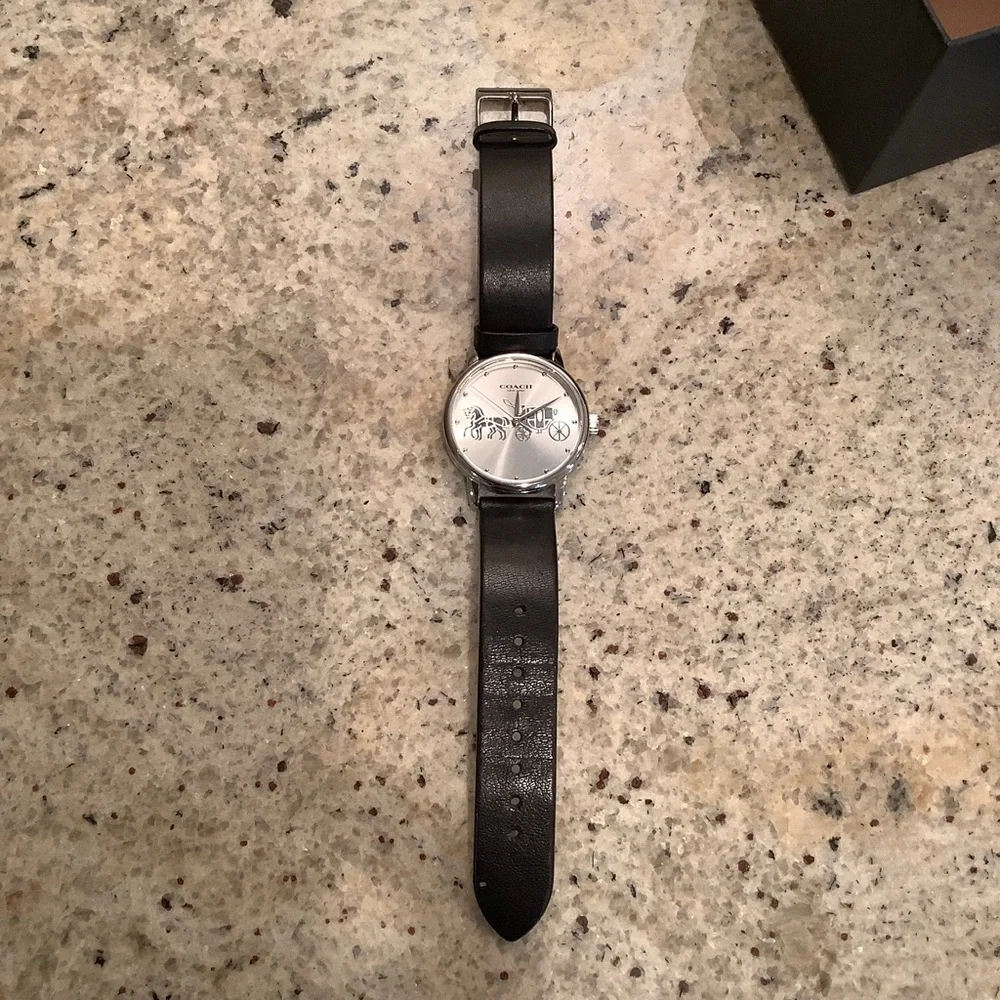 Coach Silver and Black Watch Leather Band